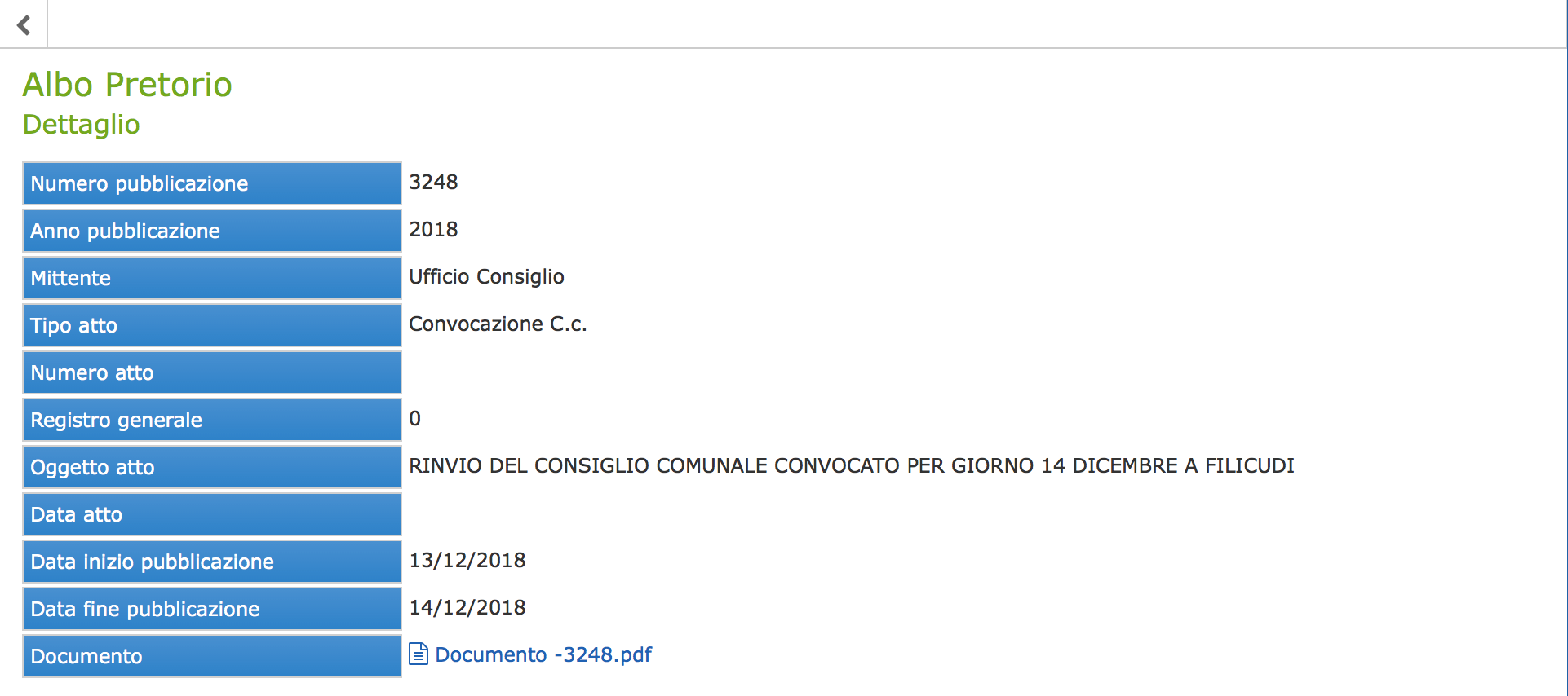 Rinvio del Consiglio Comunale per il giorno 14 Dicembre a Filicudi